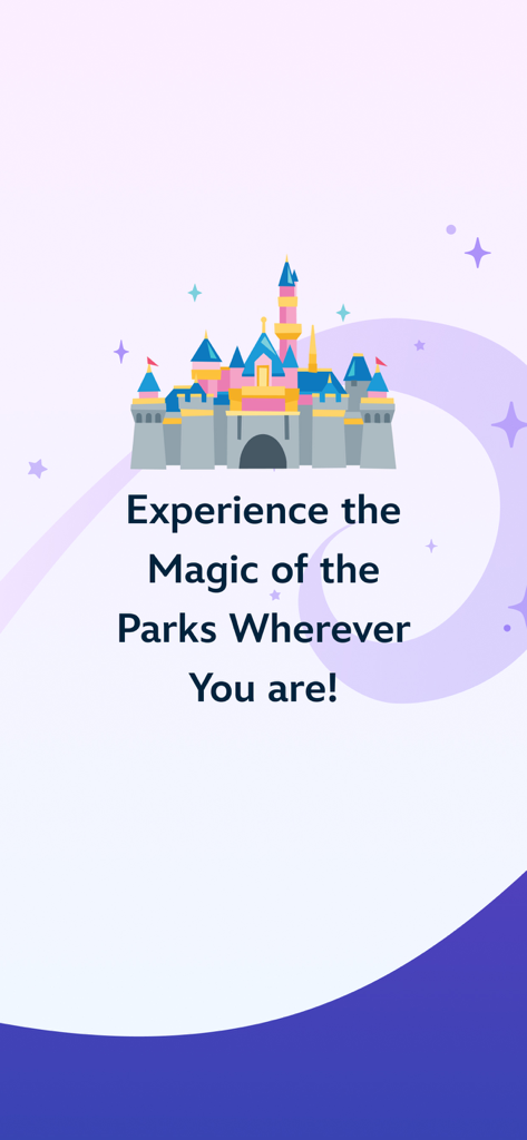 お城のイラストとウェルカムメッセージが表示されたディズニーランド・アプリのスプラッシュ画面