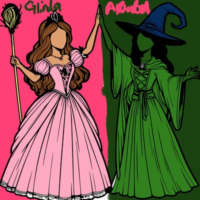 detailed realistic split of a princess and a witch