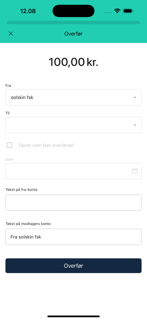 Fynske Bank - Fynske Bank mobile app screen for money transfers in Danish currency.
