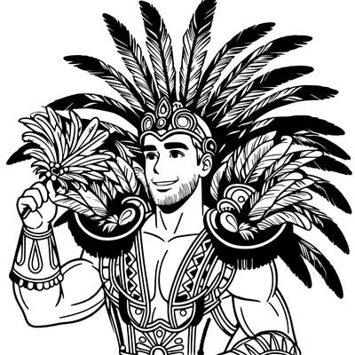 a realistic man  in the carnaval of rio with a carnival costume from brazil with feathers