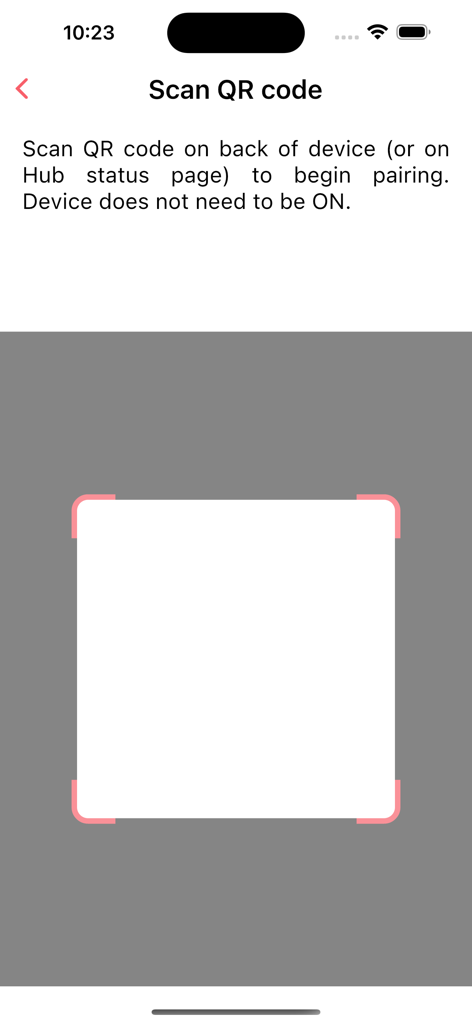 Tela de digitalização de código QR no aplicativo FLARM Hub para emparelhar dispositivos de aviação