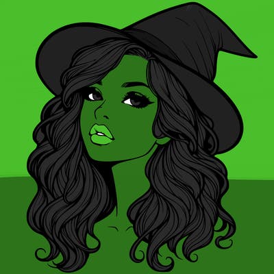 realistic witch girl with wavy hair and lips