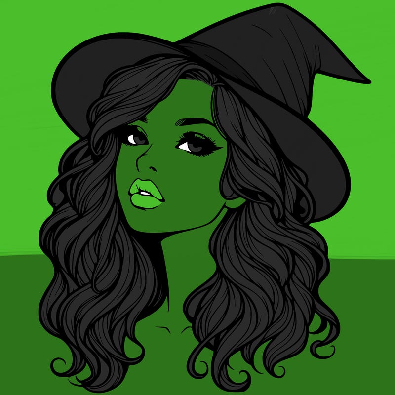 realistic witch girl with wavy hair and lips