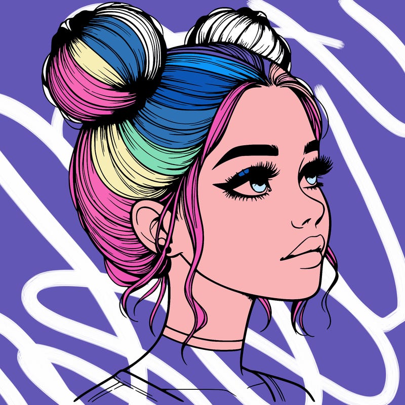 realistic girl with buns on the top of her head