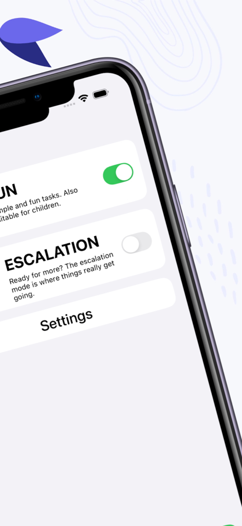 Spin Game - Random Task - Spin Game mobile app screen showing game mode selection with Fun and Escalation options