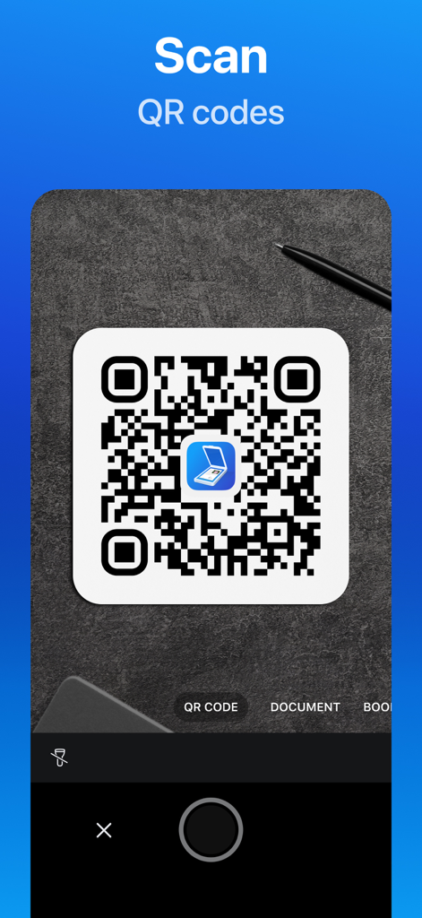 Scanner Pro mobile app interface for scanning QR codes