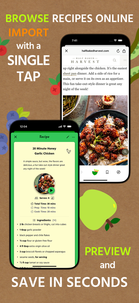 Importando una receta de un sitio web a la aplicación Recipe Resizer con un solo toque