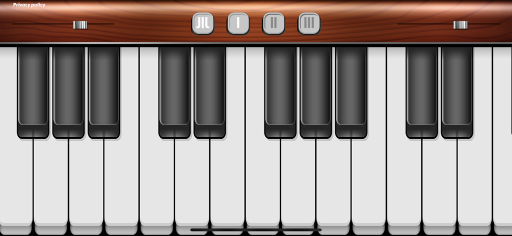 Virtual Piano Simulator! - Interface of the Virtual Piano Simulator app showing a realistic piano keyboard with wooden textures and 88 keys