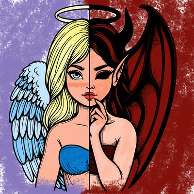 realistic angel half demon