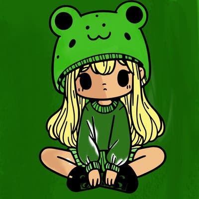 a girl wearing a frog hat and some frog socks