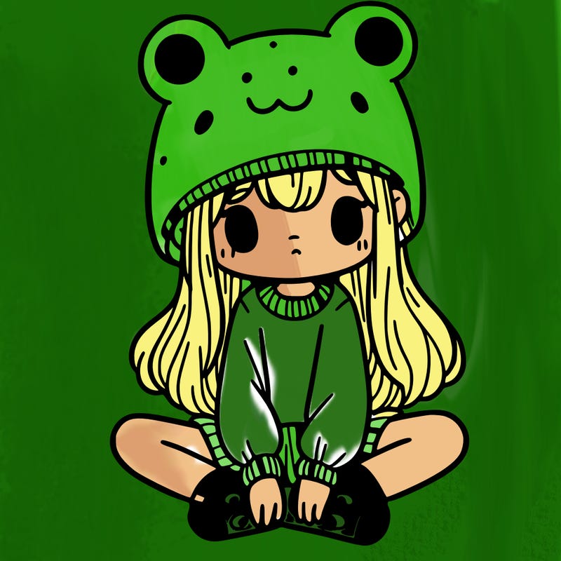 a girl wearing a frog hat and some frog socks