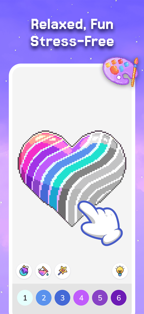 Pixel Coloring-Color by number - Captura de pantalla de la aplicación Pixel Coloring que muestra un corazón pixelado colorido y números
