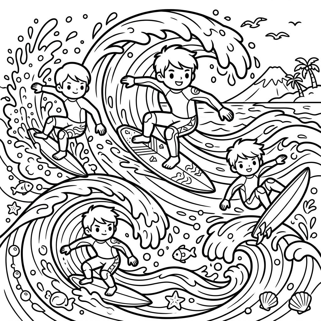 Kawaii Surfers Coloring Page - Ride the Waves!