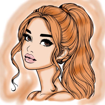 realistic girl with a ponytail on her hair and lips