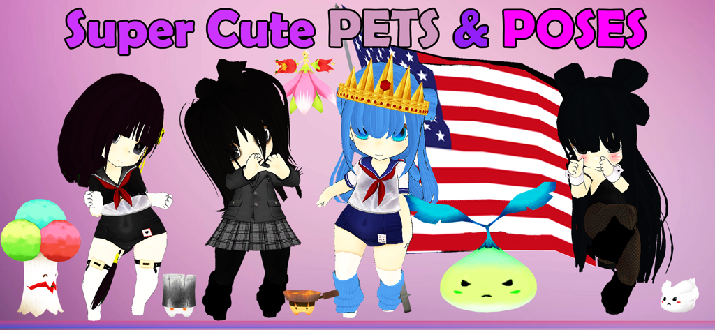Chibi Doll 3D Multiplayer - Custom 3D anime chibi characters in various outfits with cute pets and poses