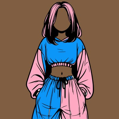 realistic girl faceless with baggy pants and a crop top