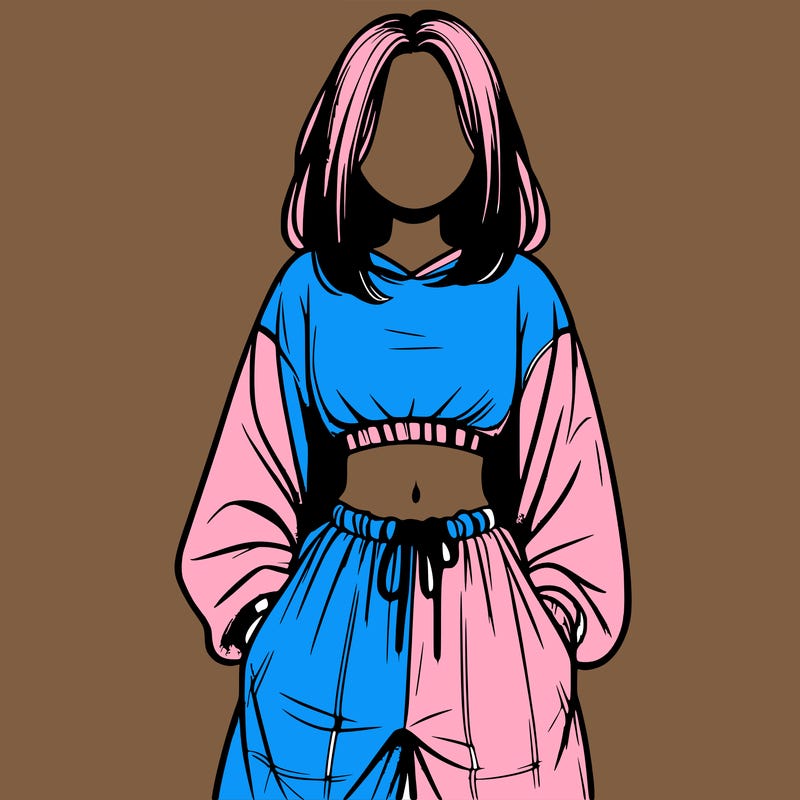 realistic girl faceless with baggy pants and a crop top