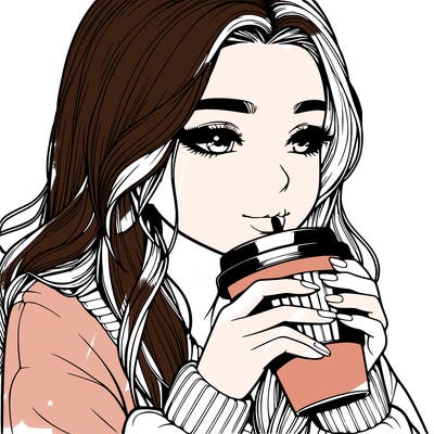 realistic girl drinking coffee