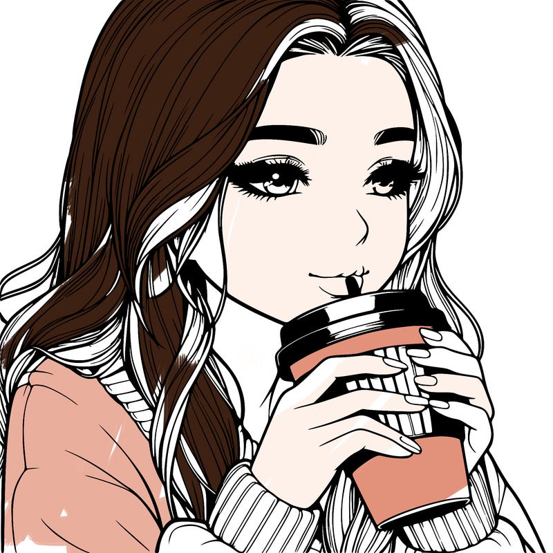realistic girl drinking coffee
