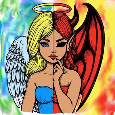 realistic angel half demon