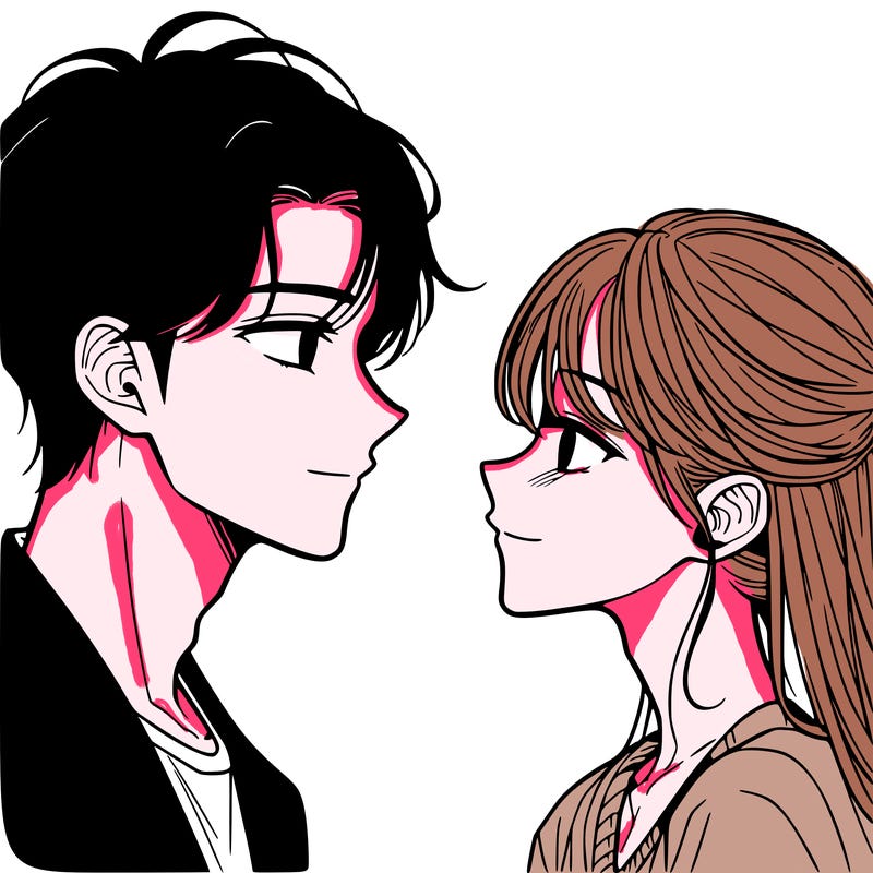 manhwa style two couple looking at each other