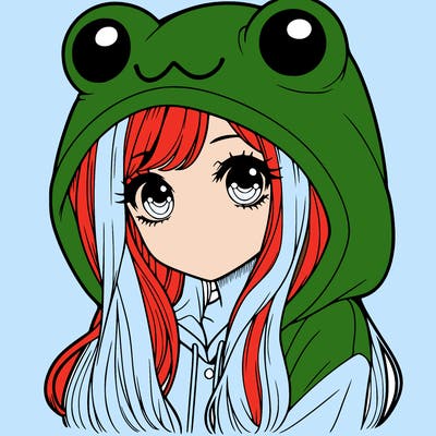 a pretty girl wearing a frog hoodie portrait with long hair