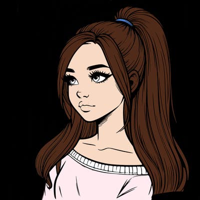 realistic girl with a high ponytail