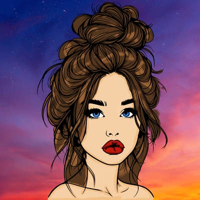realistic girl with a messy bun and she has lips