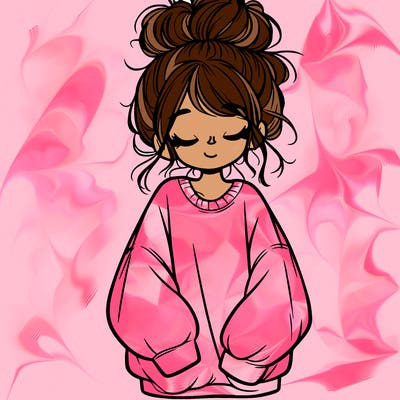 girl with baggy sweatshirt and messy bun
