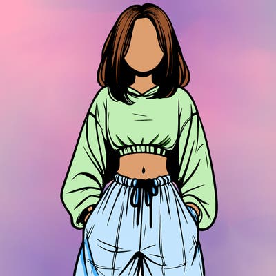 realistic girl faceless with baggy pants and a crop top
