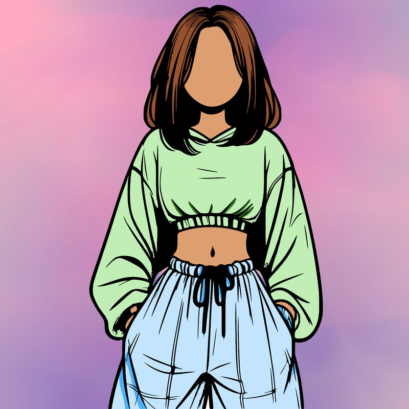 realistic girl faceless with baggy pants and a crop top