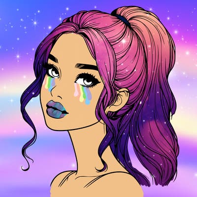 realistic girl with a ponytail on her hair and lips