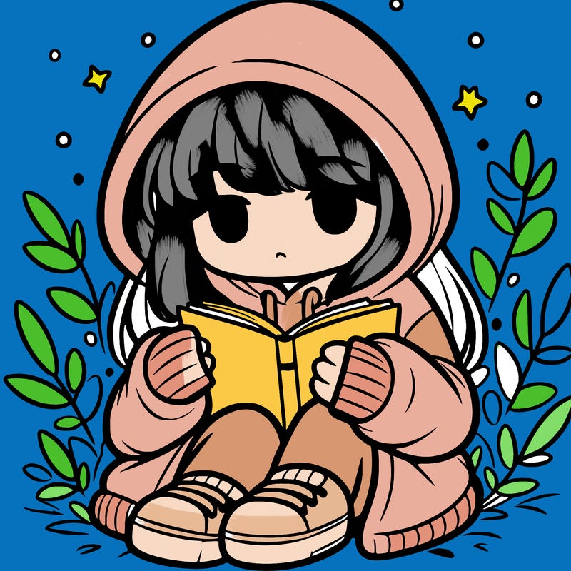 girl in oversized hoodie reading a book
