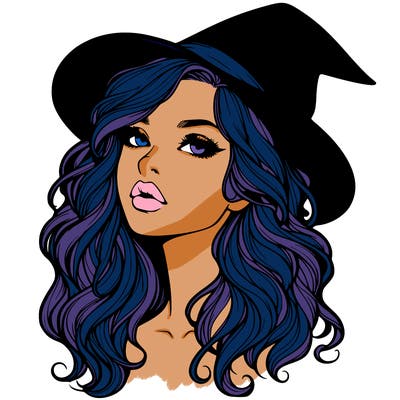realistic witch girl with wavy hair and lips