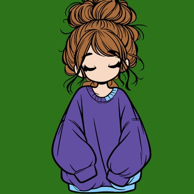 girl with baggy sweatshirt and messy bun