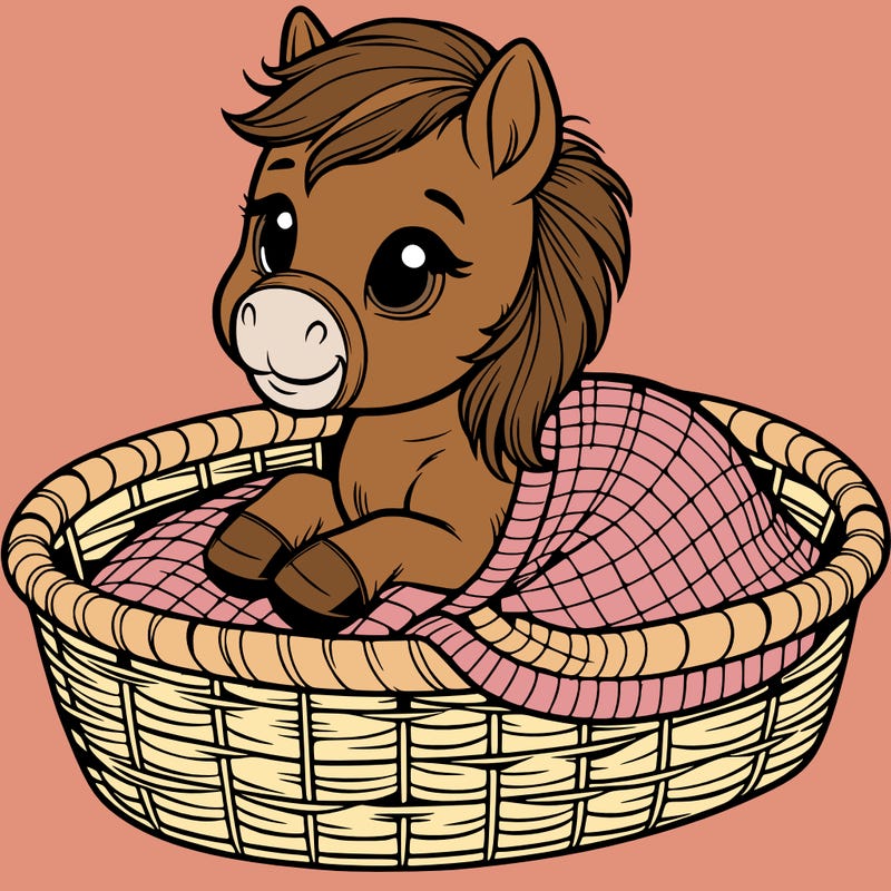 baby horse sitting in a netted blanket