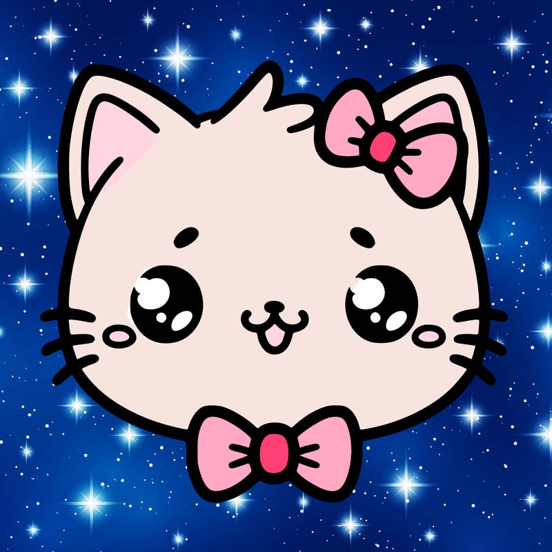 kawaii cat with a bow tie hanging from his ear
