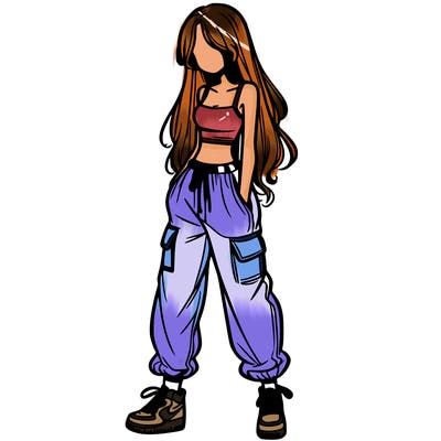 girl in baggy pants crop top and long hair