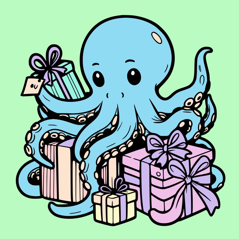 an octopus wrapping gifts