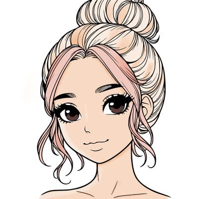 realistic pretty girl with hair in bun