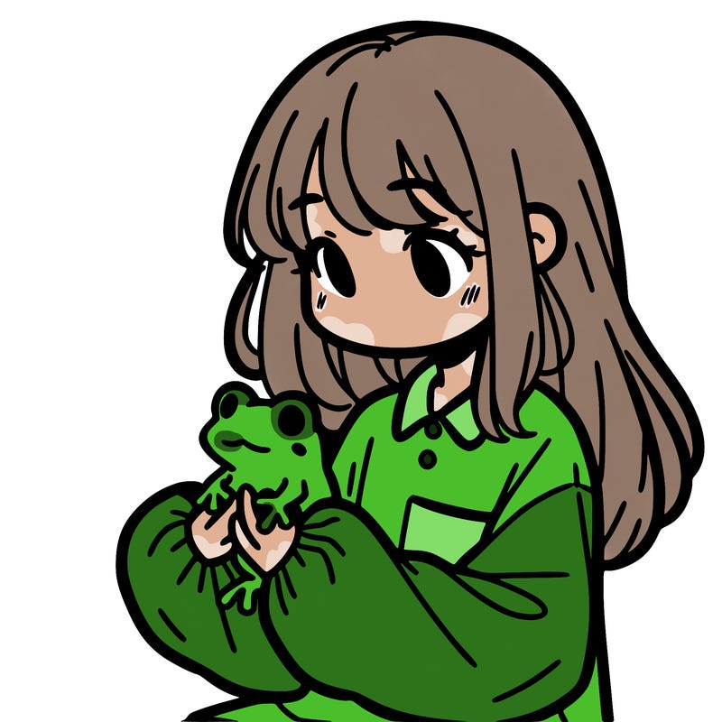 girl with long hair and a oversized shirt. and she is holding a frog