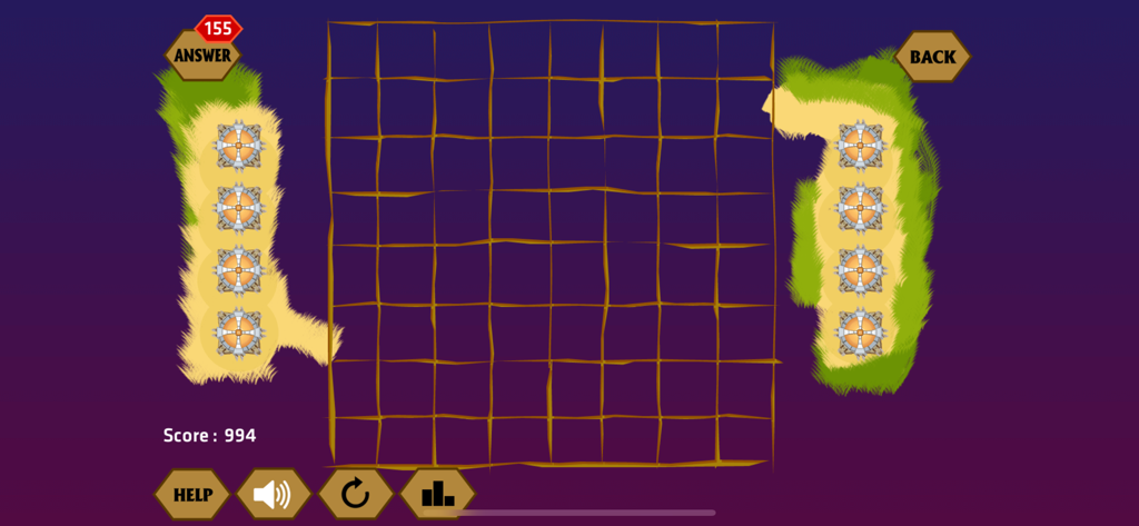 A minimalist logic puzzle screen from River IQ 2 featuring a grid and shorelines with characters.