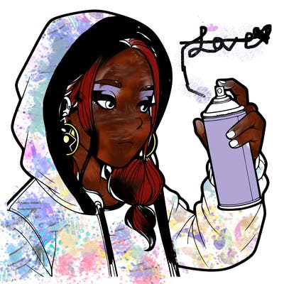 a realistic girl, spray painting