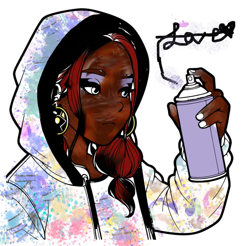 a realistic girl, spray painting