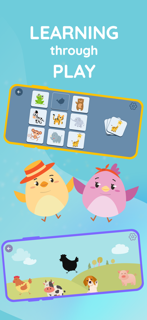 Nina u Ninu - Nina u Ninu educational app interface showing animal matching and farm silhouette games