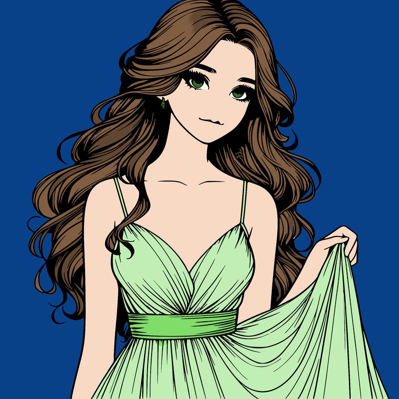 realistic girl in flowy silky prom dress