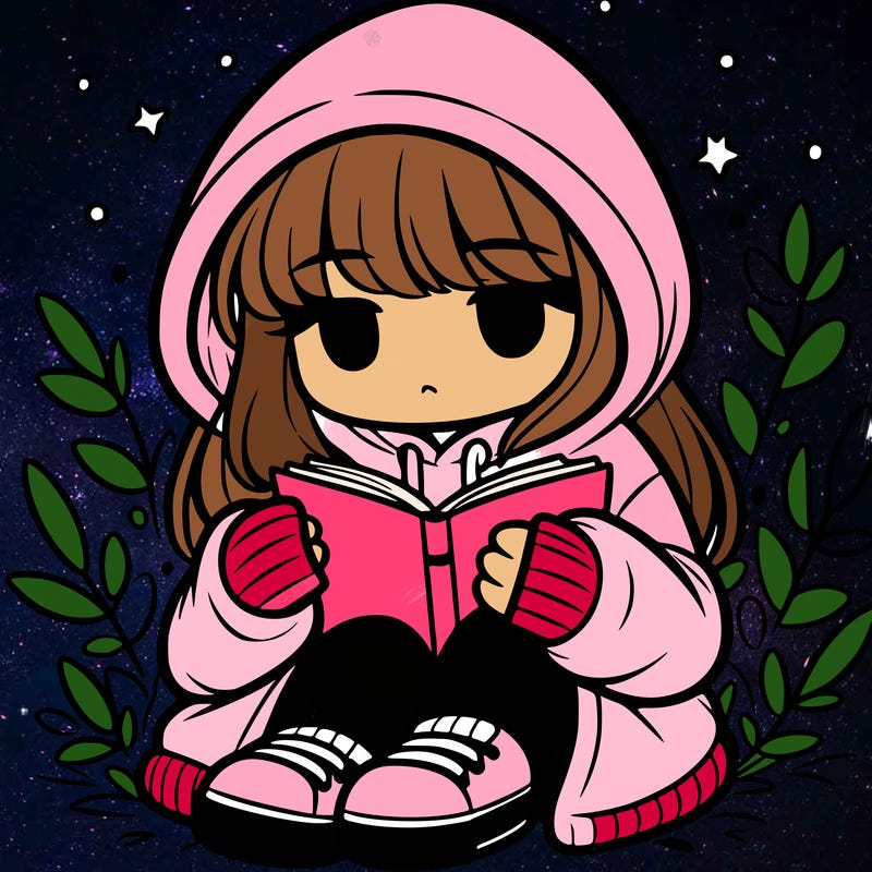 girl in oversized hoodie reading a book