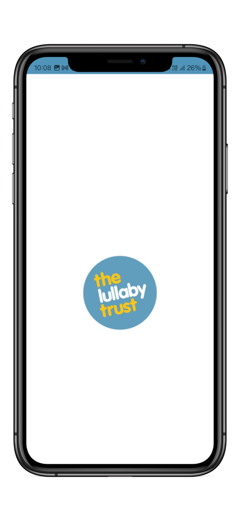 The Lullaby Trust Baby Check - Splash screen of the Lullaby Trust Baby Check app showing the organization logo in a blue circle
