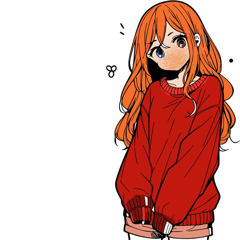 manga teen girl  in a sweater and baggy pants