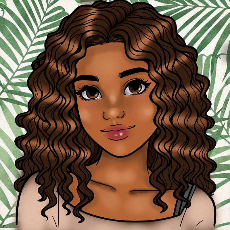 realistic, teenage girl with curly hair